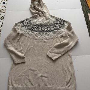 J. Jill Beige and Gray Hooded Fair Isle Sweater